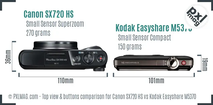 Canon SX720 HS vs Kodak Easyshare M5370 top view buttons comparison