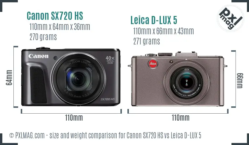 Canon SX720 HS vs Leica D-LUX 5 size comparison Canon SX720 HS vs Leica D-LUX 5 size comparison