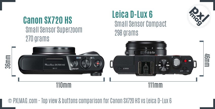 Canon SX720 HS vs Leica D-Lux 6 top view buttons comparison