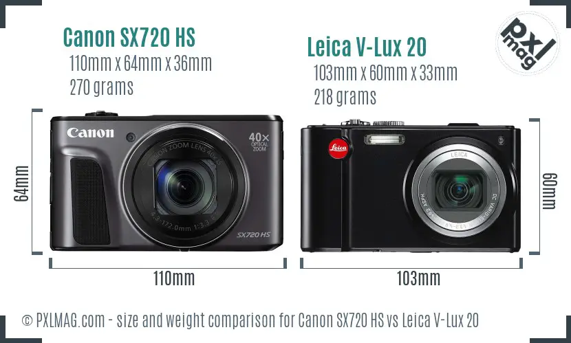 Canon SX720 HS vs Leica V-Lux 20 size comparison Canon SX720 HS vs Leica V-Lux 20 size comparison