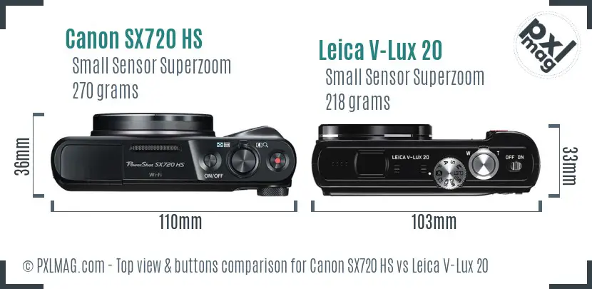 Canon SX720 HS vs Leica V-Lux 20 top view buttons comparison