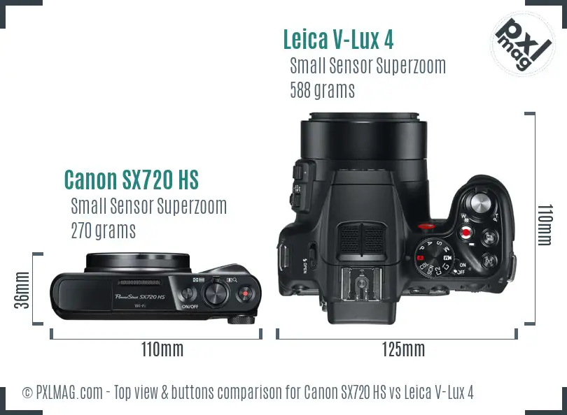 Canon SX720 HS vs Leica V-Lux 4 top view buttons comparison