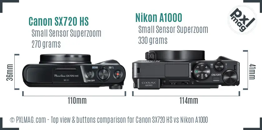 Canon SX720 HS vs Nikon A1000 top view buttons comparison