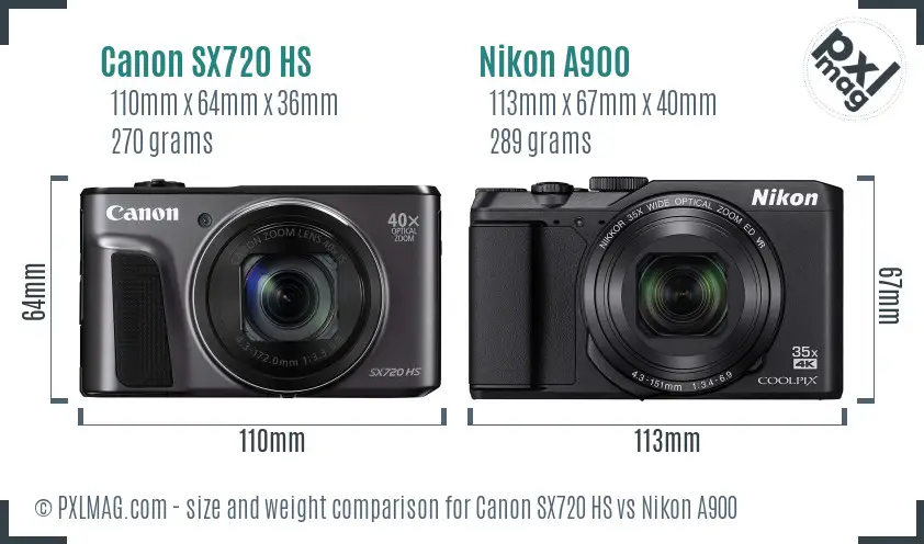 Canon SX720 HS vs Nikon A900 size comparison