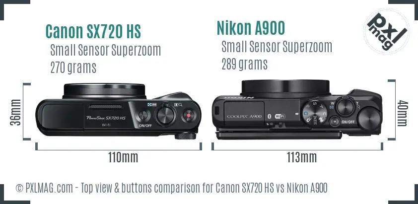 Canon SX720 HS vs Nikon A900 top view buttons comparison