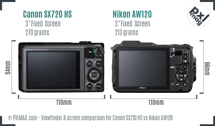 Canon SX720 HS vs Nikon AW120 Screen and Viewfinder comparison