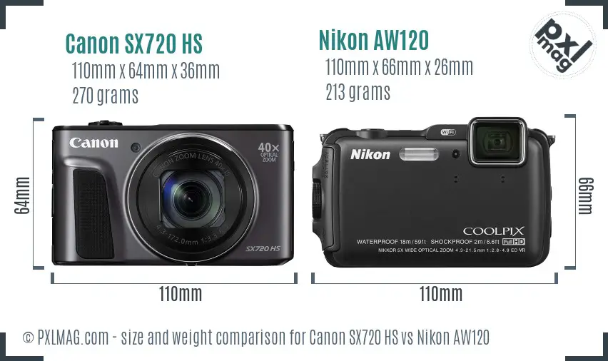 Canon SX720 HS vs Nikon AW120 size comparison