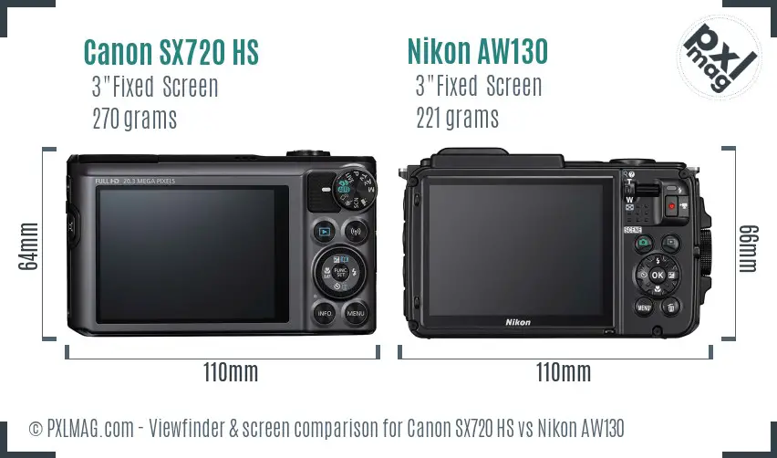 Canon SX720 HS vs Nikon AW130 Screen and Viewfinder comparison
