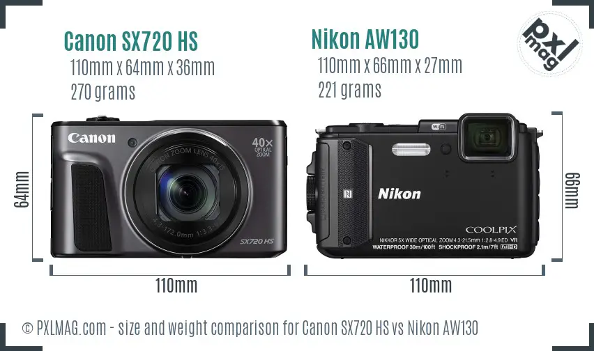 Canon SX720 HS vs Nikon AW130 size comparison
