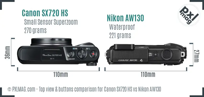 Canon SX720 HS vs Nikon AW130 top view buttons comparison
