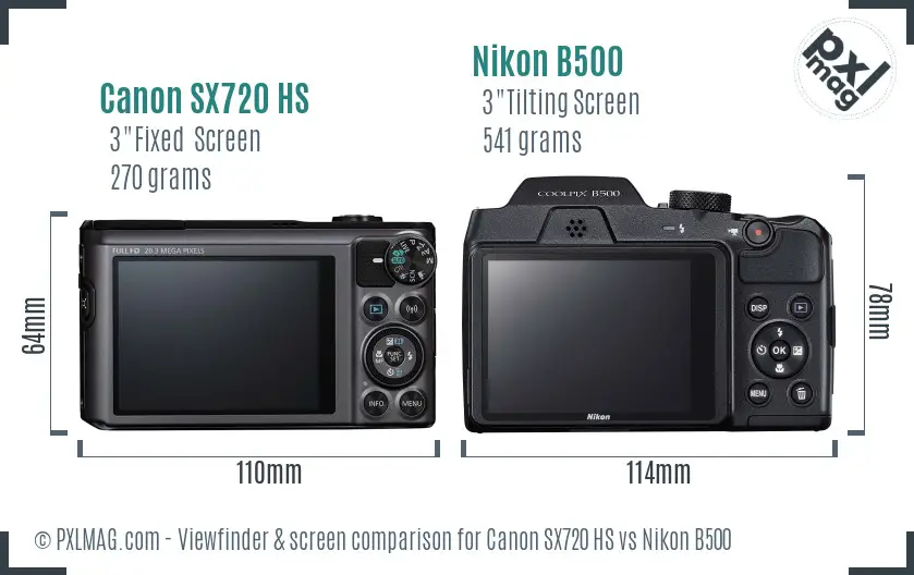 Canon SX720 HS vs Nikon B500 Screen and Viewfinder comparison