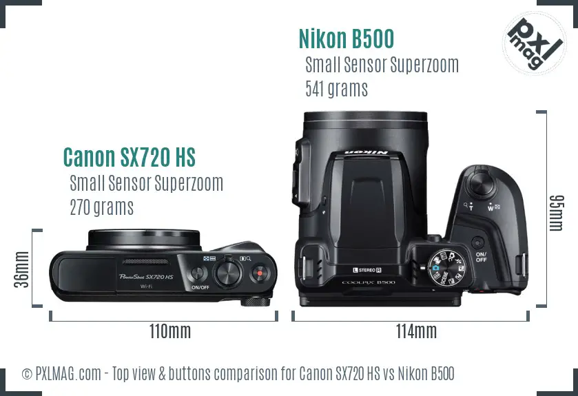 Canon SX720 HS vs Nikon B500 top view buttons comparison