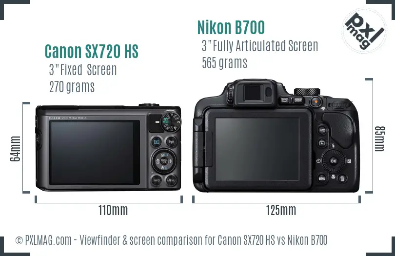 Canon SX720 HS vs Nikon B700 Screen and Viewfinder comparison