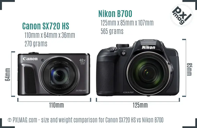 Canon SX720 HS vs Nikon B700 size comparison