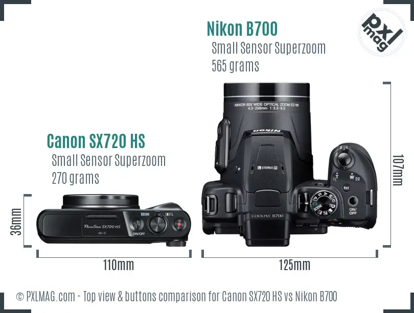 Canon SX720 HS vs Nikon B700 top view buttons comparison
