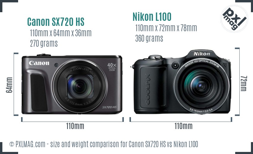 Canon SX720 HS vs Nikon L100 size comparison
