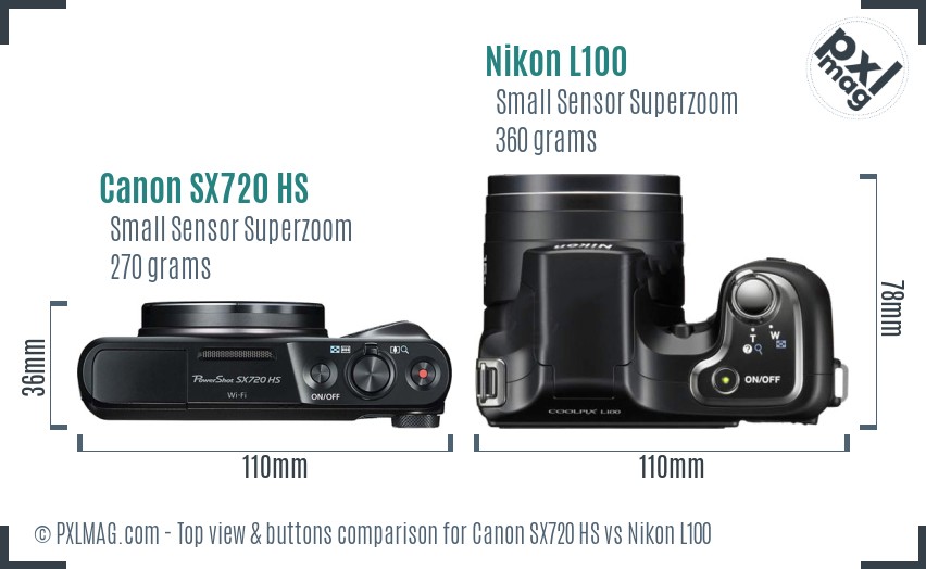 Canon SX720 HS vs Nikon L100 top view buttons comparison