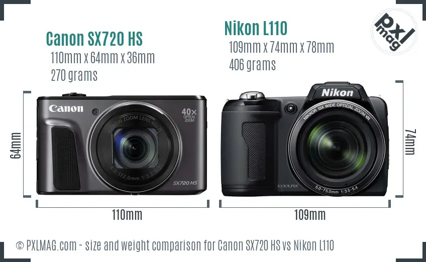 Canon SX720 HS vs Nikon L110 size comparison