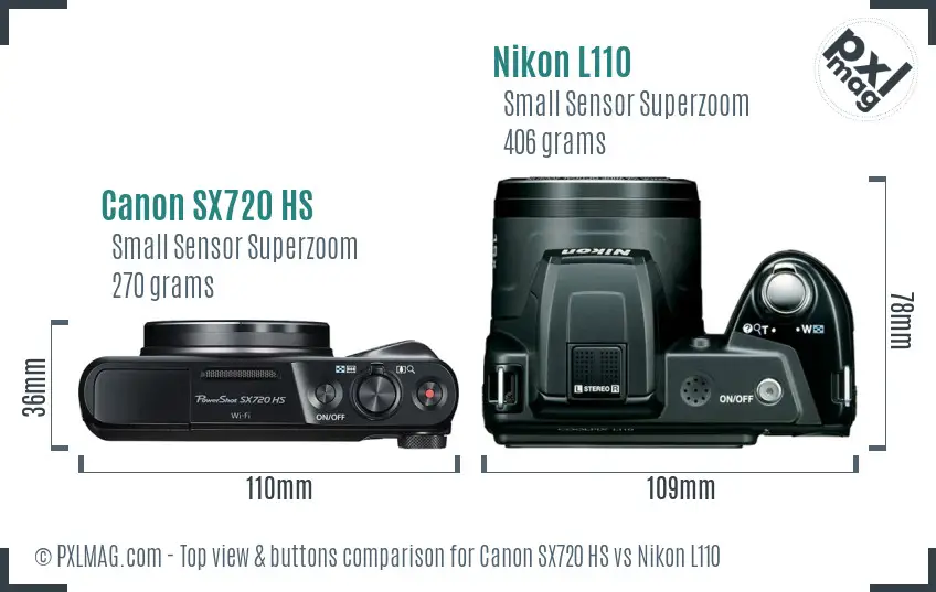 Canon SX720 HS vs Nikon L110 top view buttons comparison