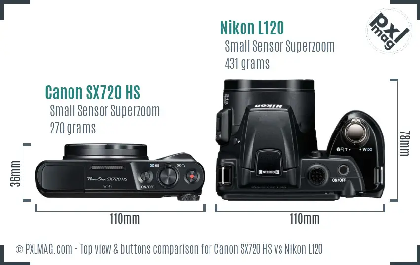 Canon SX720 HS vs Nikon L120 top view buttons comparison Canon SX720 HS vs Nikon L120 top view buttons comparison
