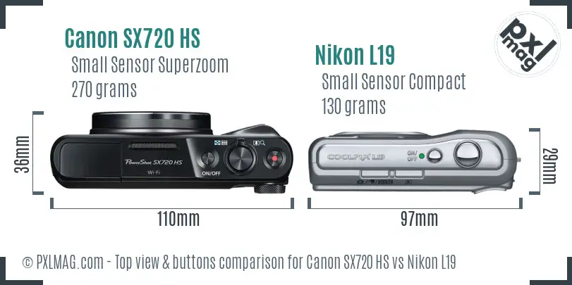 Canon SX720 HS vs Nikon L19 top view buttons comparison