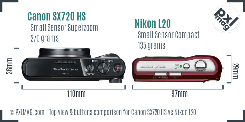 Canon SX720 HS vs Nikon L20 top view buttons comparison