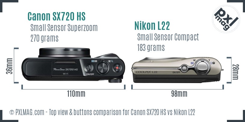 Canon SX720 HS vs Nikon L22 top view buttons comparison