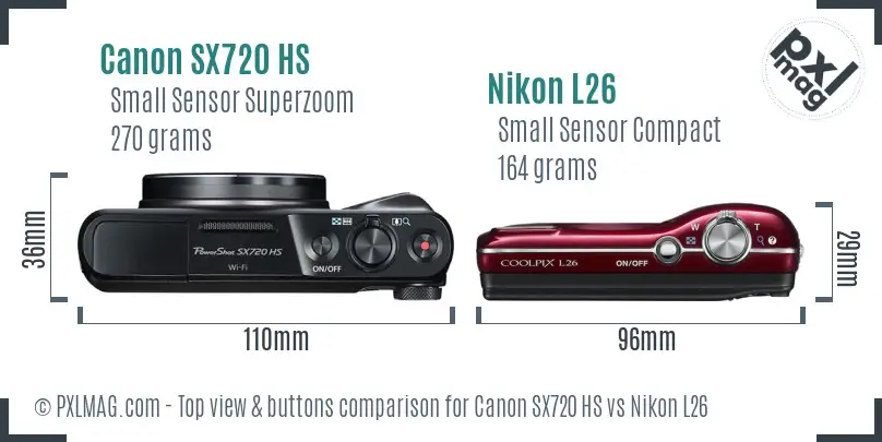 Canon SX720 HS vs Nikon L26 top view buttons comparison Canon SX720 HS vs Nikon L26 top view buttons comparison