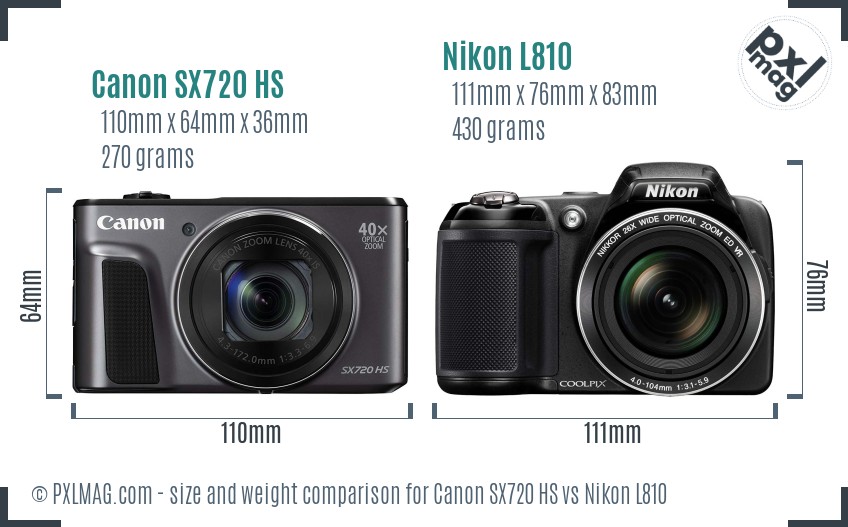 Canon SX720 HS vs Nikon L810 size comparison Canon SX720 HS vs Nikon L810 size comparison