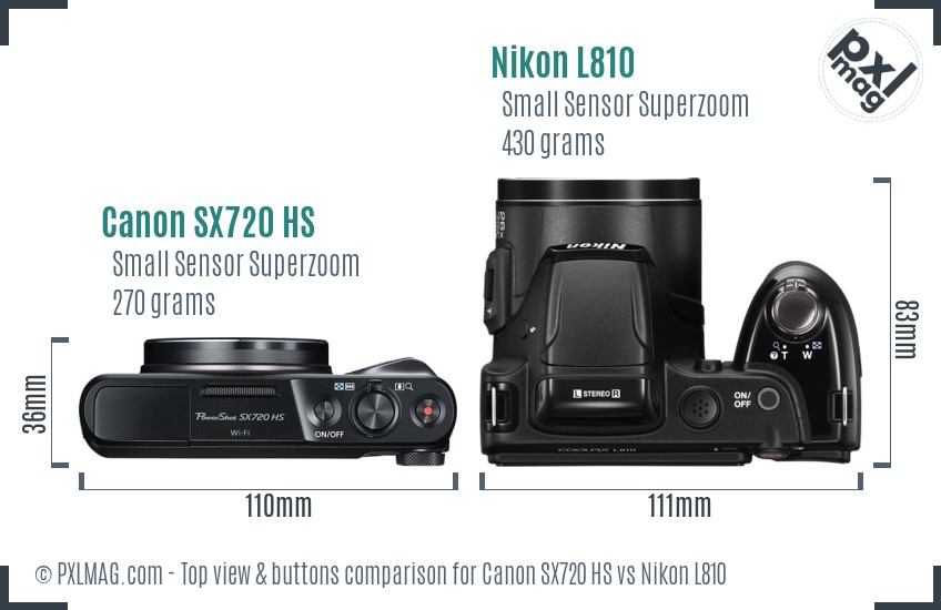 Canon SX720 HS vs Nikon L810 top view buttons comparison