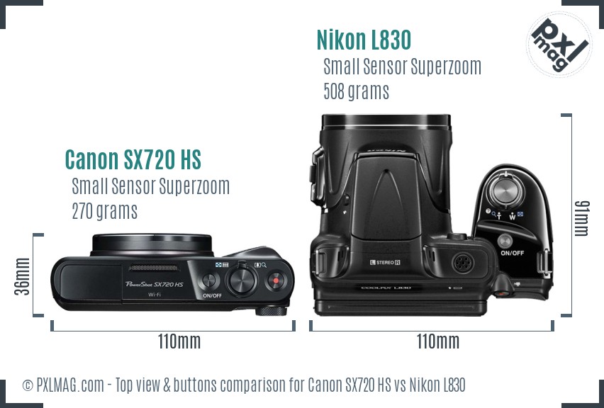 Canon SX720 HS vs Nikon L830 top view buttons comparison