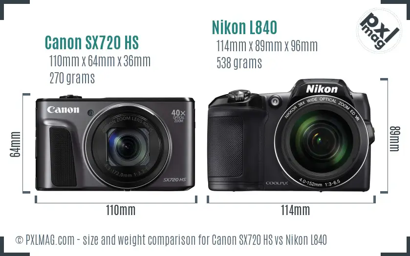 Canon SX720 HS vs Nikon L840 size comparison