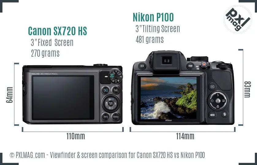Canon SX720 HS vs Nikon P100 Screen and Viewfinder comparison