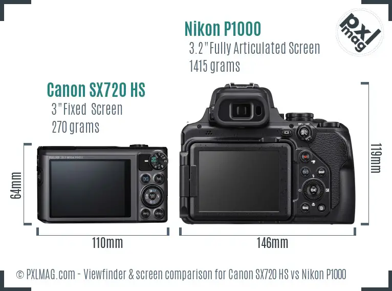 Canon SX720 HS vs Nikon P1000 Screen and Viewfinder comparison Canon SX720 HS vs Nikon P1000 Screen and Viewfinder comparison