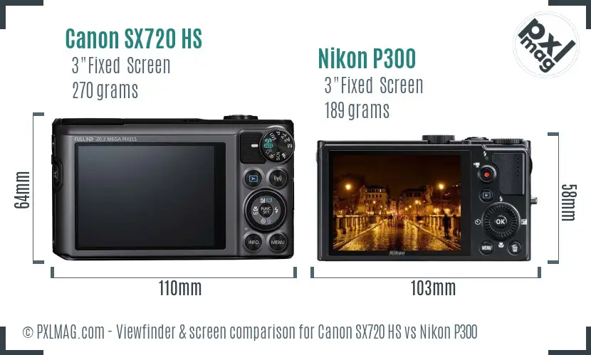 Canon SX720 HS vs Nikon P300 Screen and Viewfinder comparison