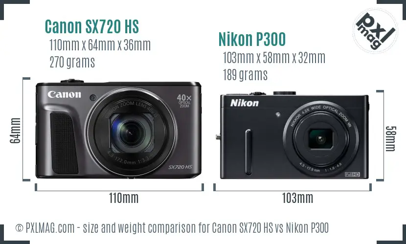 Canon SX720 HS vs Nikon P300 size comparison