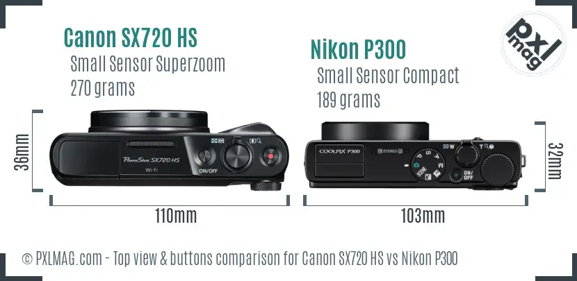 Canon SX720 HS vs Nikon P300 top view buttons comparison