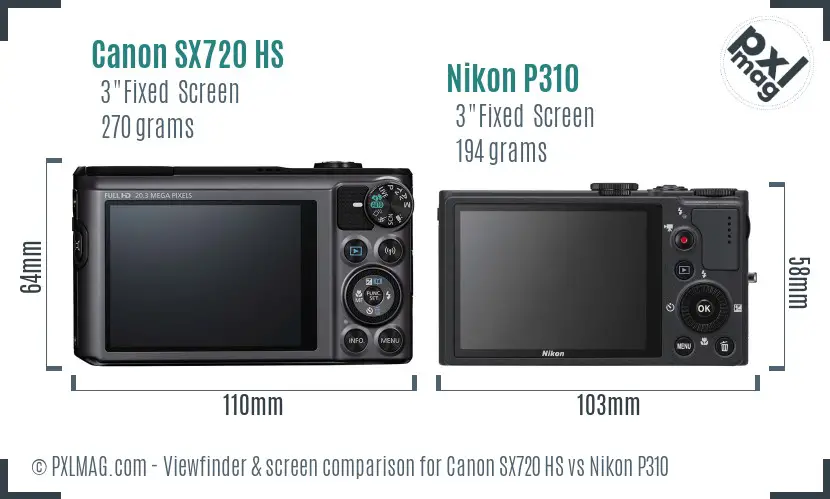 Canon SX720 HS vs Nikon P310 Screen and Viewfinder comparison