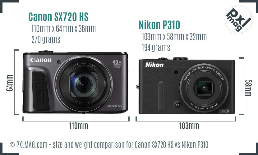 Canon SX720 HS vs Nikon P310 size comparison