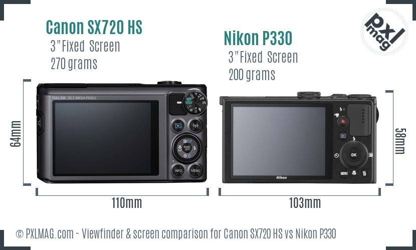 Canon SX720 HS vs Nikon P330 Screen and Viewfinder comparison