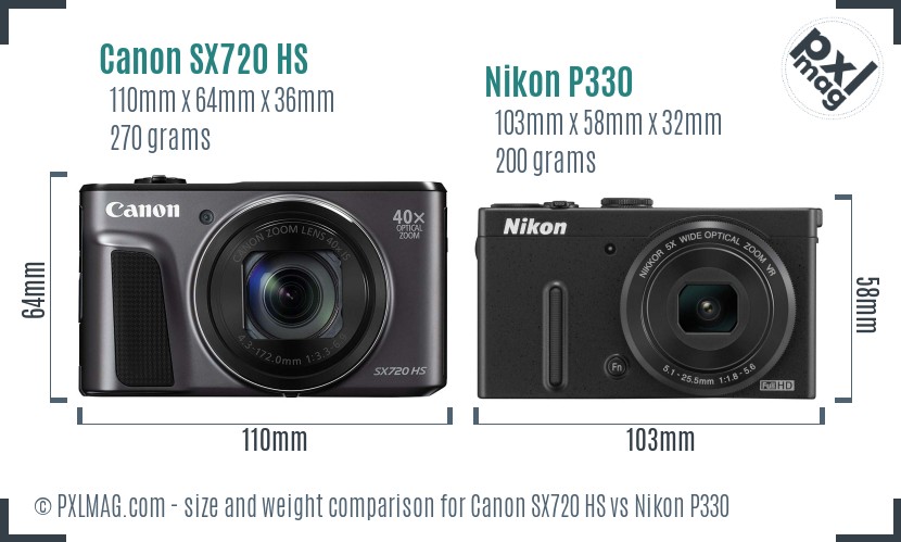 Canon SX720 HS vs Nikon P330 size comparison