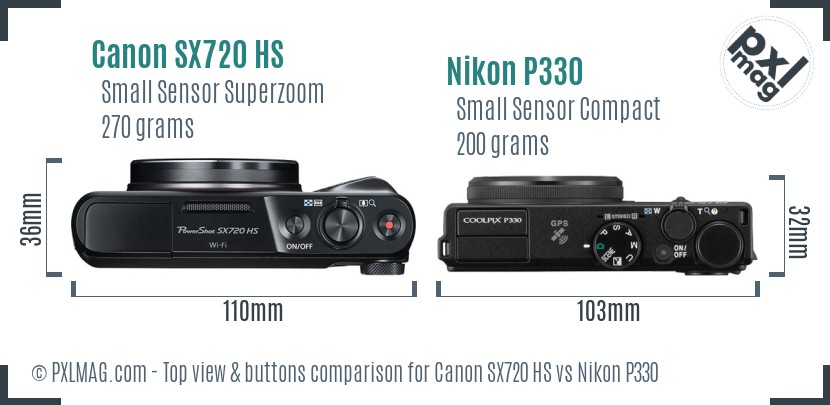 Canon SX720 HS vs Nikon P330 top view buttons comparison