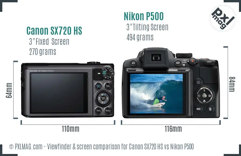 Canon SX720 HS vs Nikon P500 Screen and Viewfinder comparison