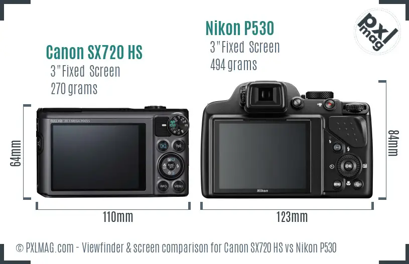 Canon SX720 HS vs Nikon P530 Screen and Viewfinder comparison