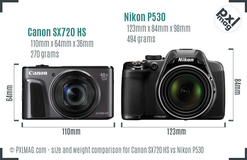 Canon SX720 HS vs Nikon P530 size comparison
