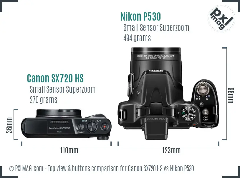 Canon SX720 HS vs Nikon P530 top view buttons comparison