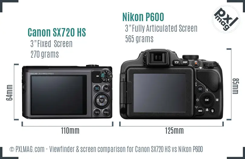Canon SX720 HS vs Nikon P600 Screen and Viewfinder comparison Canon SX720 HS vs Nikon P600 Screen and Viewfinder comparison