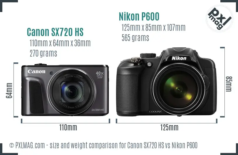 Canon SX720 HS vs Nikon P600 size comparison Canon SX720 HS vs Nikon P600 size comparison