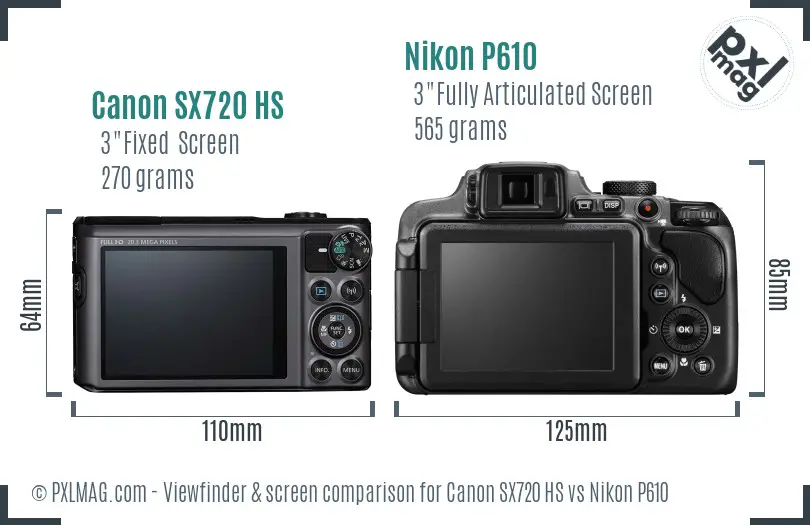Canon SX720 HS vs Nikon P610 Screen and Viewfinder comparison