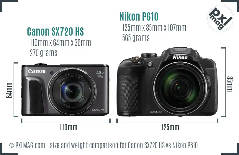 Canon SX720 HS vs Nikon P610 size comparison